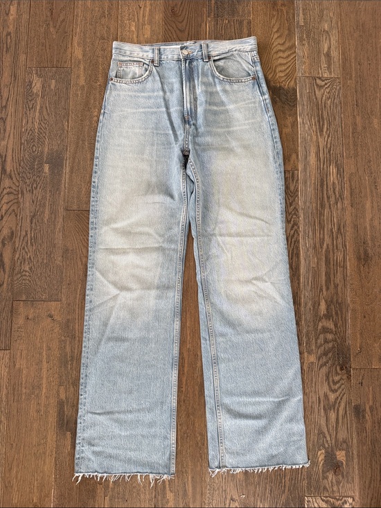 Zara Denim - Zara Light Blue Wide-Leg Jeans with Frayed Hem